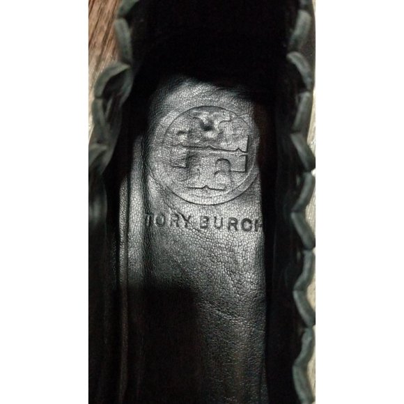 Tory Burch 6.5 Abbey Metallic Black Leather Cap Toe Ballet Casual Occasion Flats - Picture 5 of 5